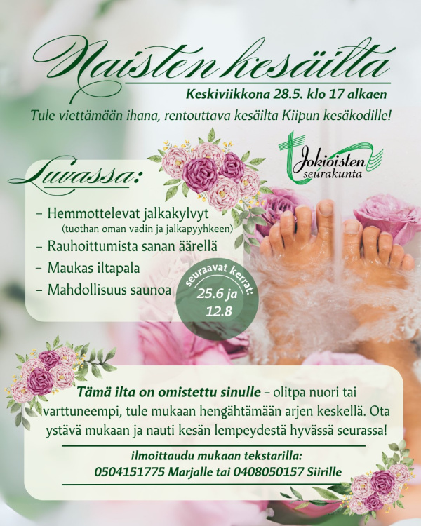 Naisten saunailta Naisten kesäillan mainos