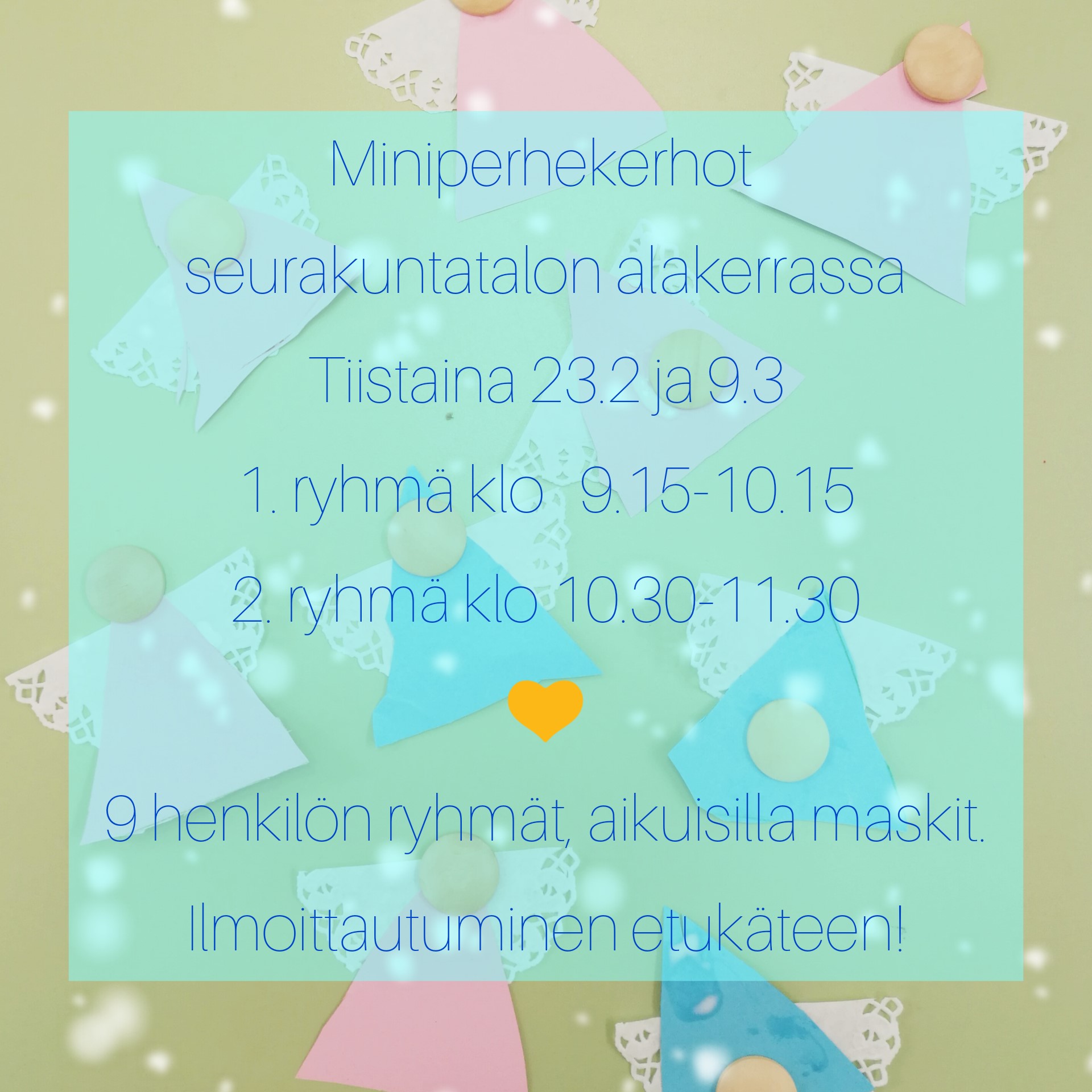 Miniperhekerho pieniä enkeleitä ja tekstiä