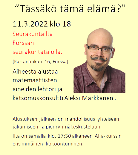 Forssan seurakunnassa alkaa Alfa-kurssi kristinuskon perusteista perjantaina 11.3.2022